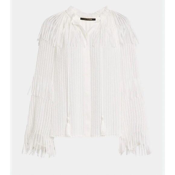 Kobi Halperin Women's White Tie Neck Fringe Poppi Blouse Top XXL Chiffon $448 - Picture 6 of 16